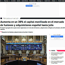 Aumenta en un 38% el capital movilizado en el mercado de fusiones y adquisiciones espaol hasta julio